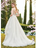 Ivory Lace Tulle Ruffle Sheer Back Wedding Dress